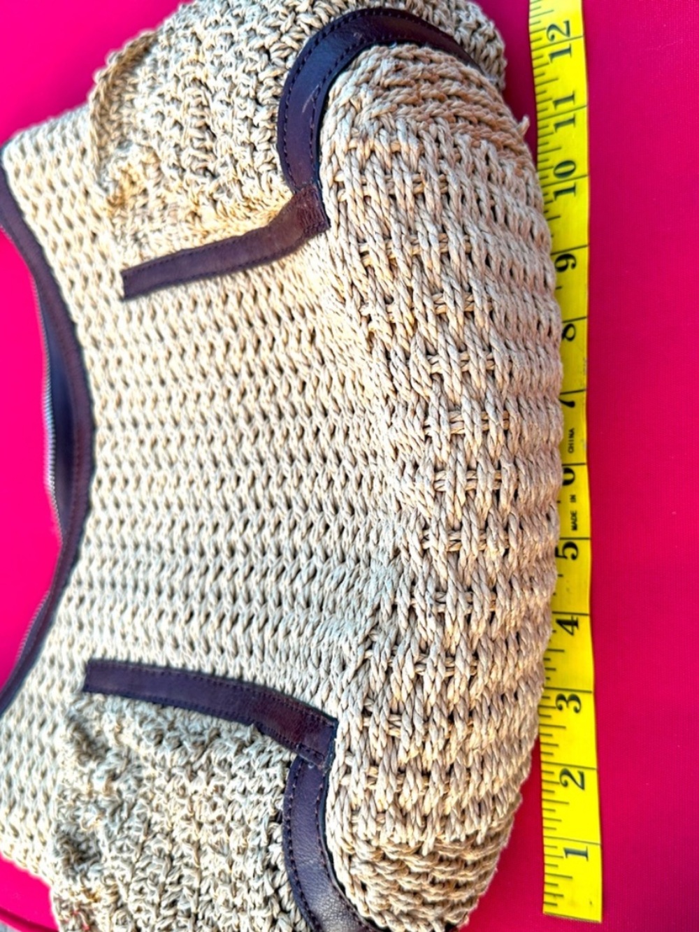 Brighton Woven Straw Handbag Shoulder purse brown leather trim size large - Picture 8 of 13